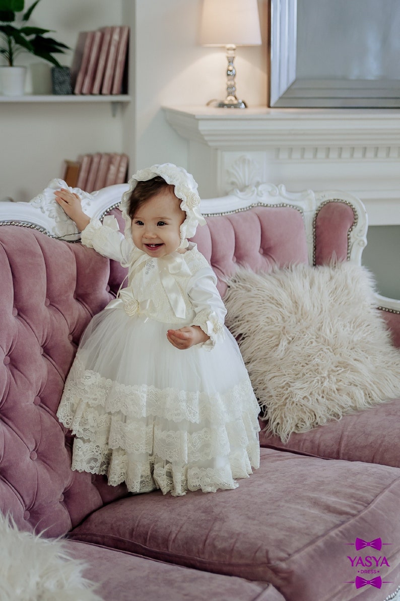 Ivory baptism dress for baby girl, baby blessing dress, lace christening gown image 1