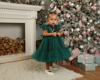 Christmas baby girl dress, toddler Christmas dress girls, photoshoot girl dress, baby gown for Christmas picture