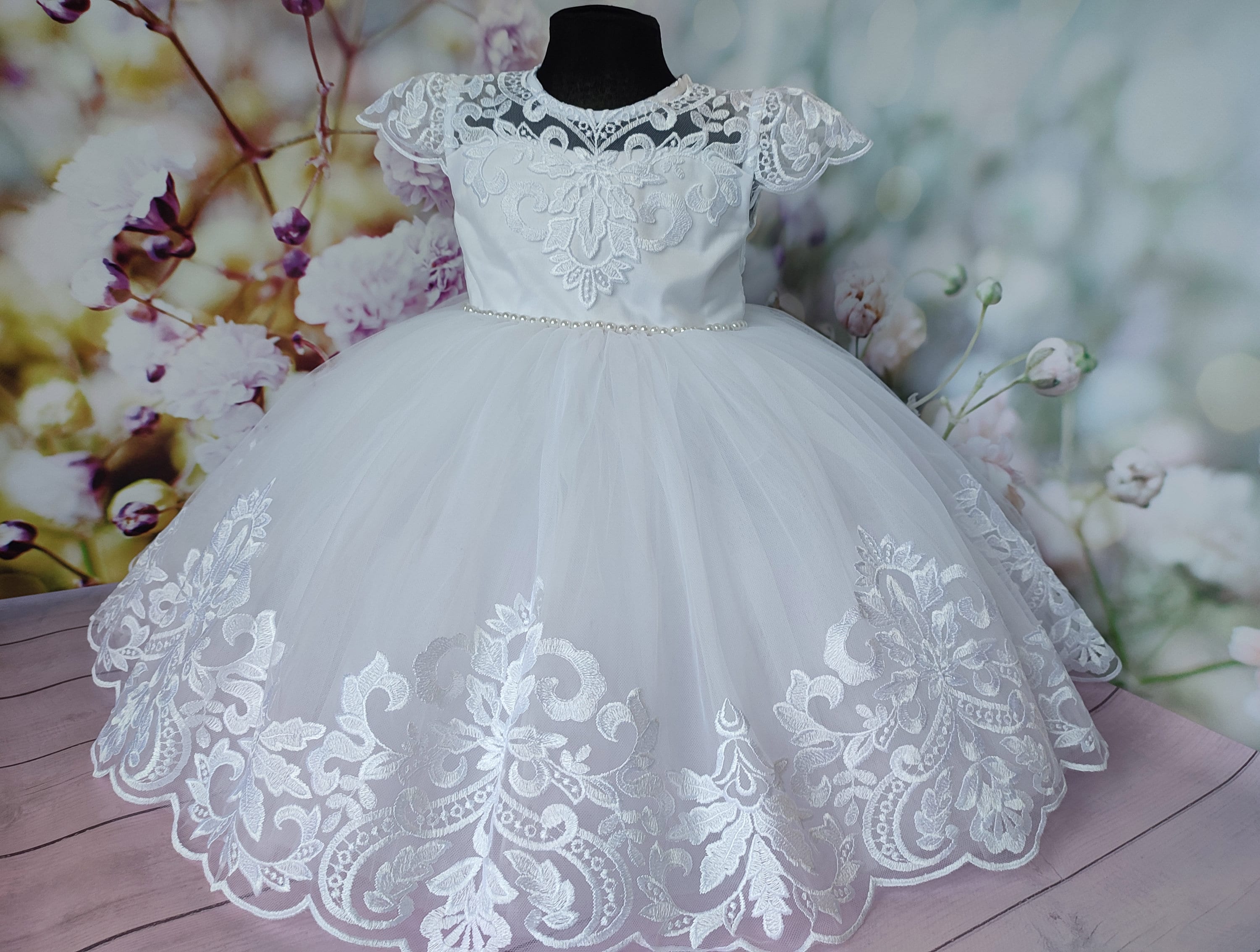 Baptism Dress For Baby Girl - Bonnet - Booties - Bib - Blanket