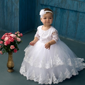 White christening dress, Toddler baptism dress with train, godparent gift, 2t baptism dress for baby girl, custom dress image 4