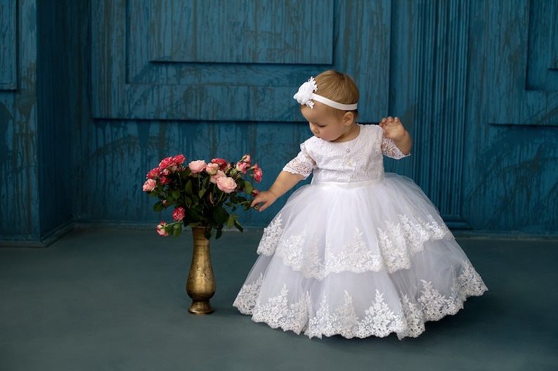 White christening dress, Toddler baptism dress with train, godparent gift, 2t baptism dress for baby girl, custom dress image 5