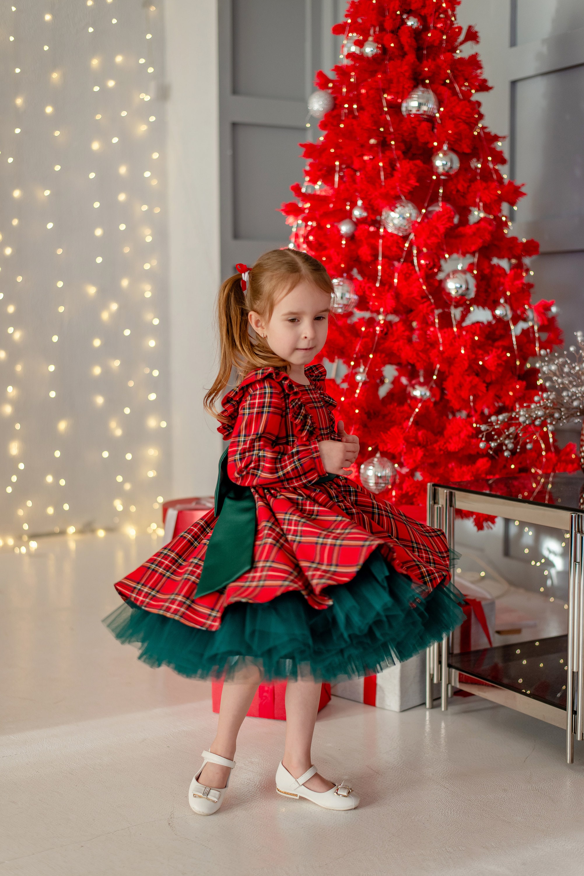 Baby Christmas Dress, Toddler Plaid Dress for Xmas, Tartan Christmas Girls Dress, Christmas Outfit Green-red, Baby 1st Christmas Gift