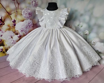 Robe de baptême de bébé, robe de baptême blanche avec train, robe de baptême 2t, robe de baptême pour petite fille, robe de premier anniversaire de bébé