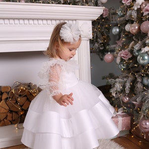 Baby first birthday dress, toddler white dress, baby flower girl dress image 2