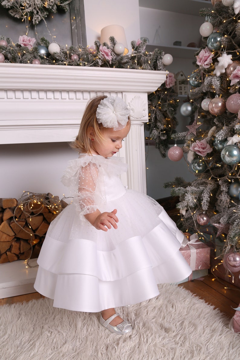 Baby Christmas dress, toddler white dress, baby girl dress, trendy little girl dress for Xmas Express delivery image 2