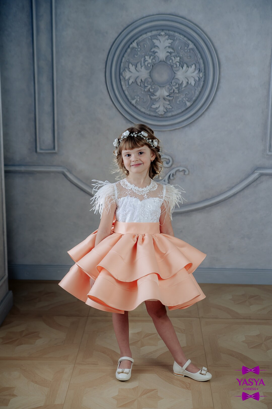Toddler Dress, Knee Length Gown for Baby Birthday Party, First