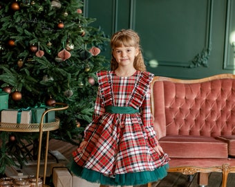 Robe Enfant Vintage Noël En Tartan - Taille 4T, Manches Longues, Occasion Très Bon état