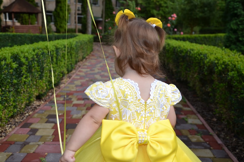 Baby first birthday dress, baby flower girl dress, Yellow princess dress, Toddler birthday dress image 7