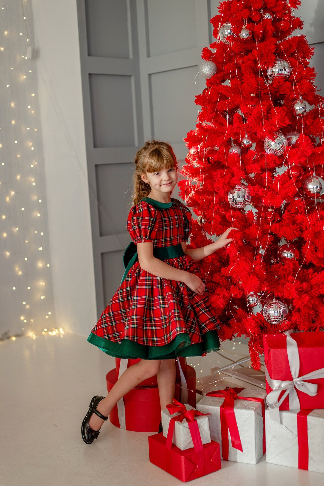 Tartan Christmas Girls Dress, Toddler Dress for Xmas, Christmas Outfit