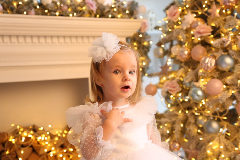 Baby first birthday dress, toddler white dress, baby flower girl dress image 5