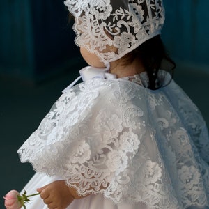 Baby girl baptism satin dress with train, white lace baptism dress for baby girl, baby blessing dress, 2t baptism dress, christening dress image 7