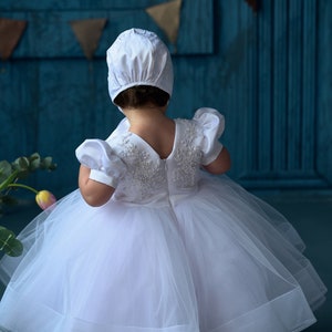 Satin girls dress, Toddler baptism dress with train, white christening dress, Baby flower girl, Baby girl 1st birthday, Princess gown image 8