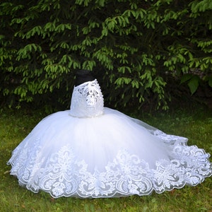 Сhristening dress for toddler, baptism dress for baby girl, white christening dress with a train, 2t baptism dress