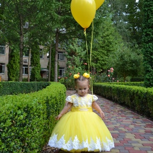 Baby first birthday dress, baby flower girl dress, Yellow princess dress, Toddler birthday dress image 6