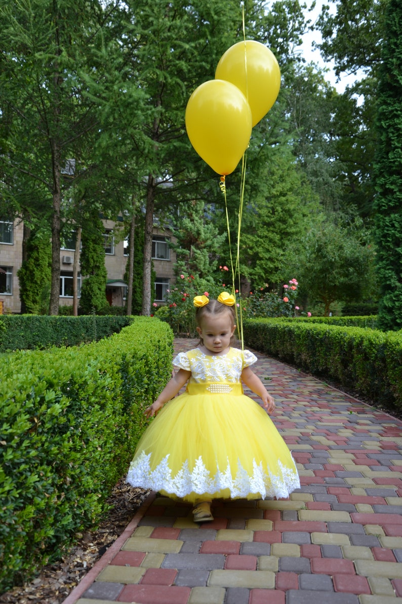 Baby first birthday dress, baby flower girl dress, Yellow princess dress, Toddler birthday dress image 6