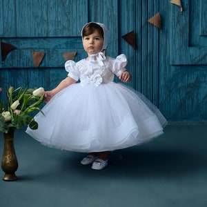 Satin girls dress, Toddler baptism dress with train, white christening dress, Baby flower girl, Baby girl 1st birthday, Princess gown image 7