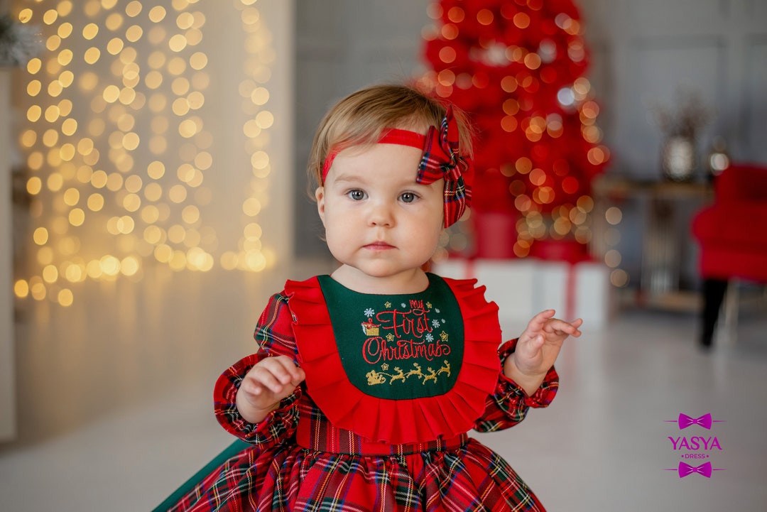 Buy My First Christmas Plaid Dress, Tartan Christmas Girls Dress, Toddler  Christmas Dress, Baby 1st Christmas Gif, Christmas Outfit Red-greent,  Online