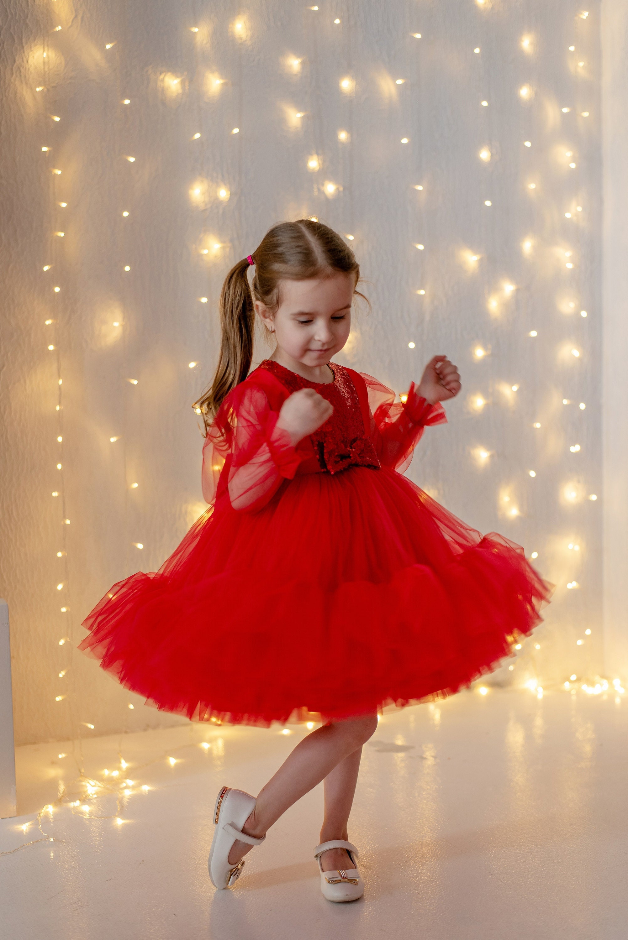 FlowerGirlDressYasya Toddler Christmas Dress Girls Red Christmas Baby Girl Dress Photoshoot Girl Dress Baby Gown for Christmas Picture Express