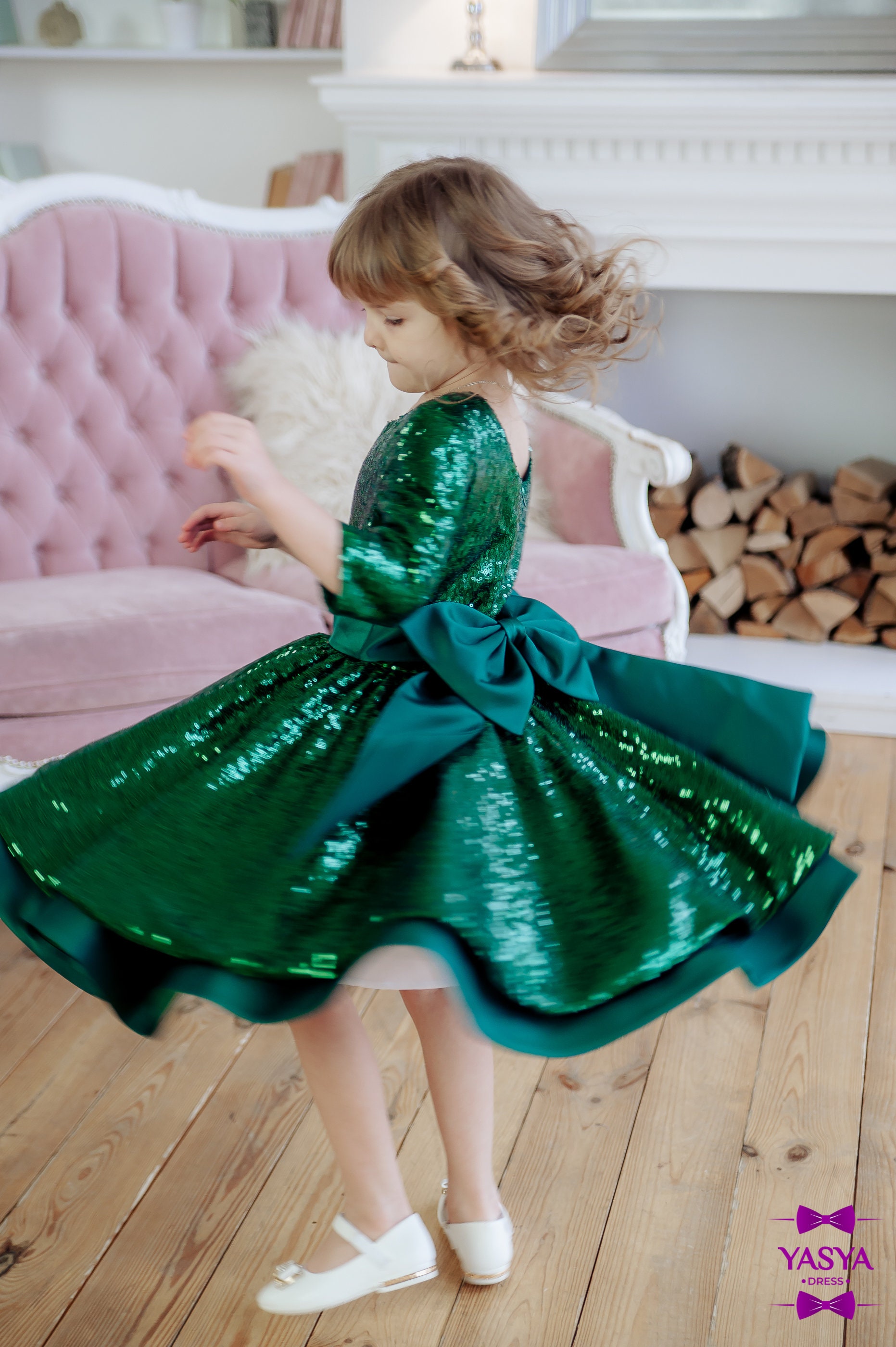 Sparkling Green Christmas Toddler Dress, Baby Girl Gift, Princess Dress, Photo Shoot Outfit Baby Girl