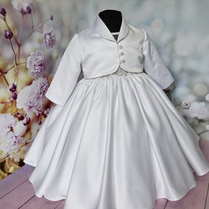 Satin christening dress, Toddler baptism dress with bow, godparent gift, 2t baptism dress for baby girl, custom dress image 9