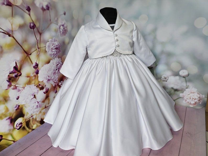Satin christening dress, Toddler baptism dress with bow, godparent gift, 2t baptism dress for baby girl, custom dress image 9