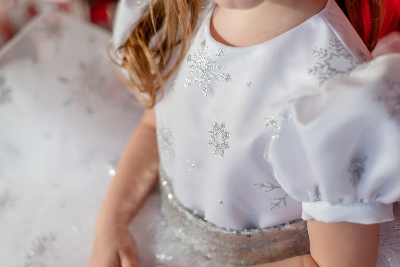 Vestido de Navidad blanco para bebés, vestido blanco para niños pequeños, vestido de niña para Navidad con copos de nieve, regalo de Navidad para bebés, Traje de Navidad para niñas imagen 3