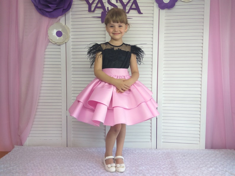 Pink and Black Elegant Dress,Knee Length Gown for Baby Birthday Party,Wedding Party Dress for Girl