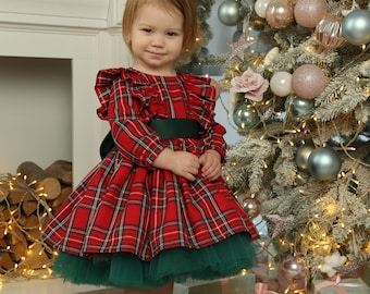 First Christmas Dress, Tartan Christmas girls dress, Toddler Christmas Plaid Dress, baby 1st Christmas gift, Tartan Photoshoot Tutu