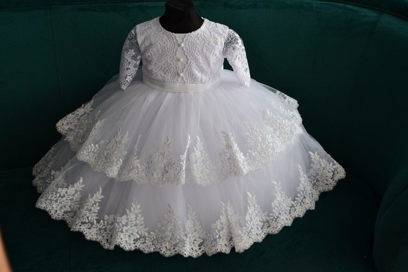 White christening dress, Toddler baptism dress with train, godparent gift, 2t baptism dress for baby girl, custom dress image 7