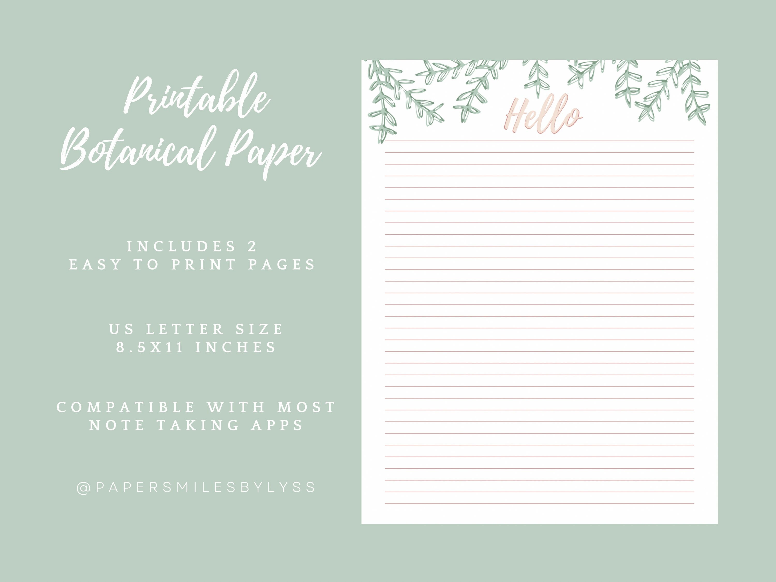 Botanical Letter Stationery Journal Instant Downloads Greenery Printable Paper Welcome Letter Stationery