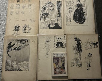 Joe King ORIGINAL SIGNED ART + 1926 1st Ed Book The Adventures of Maidilie Set