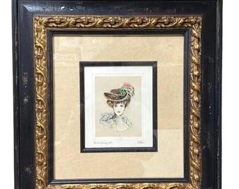 Arthur Charles Fare Signed Drypoint Etching Framed French Art Portrait Hat