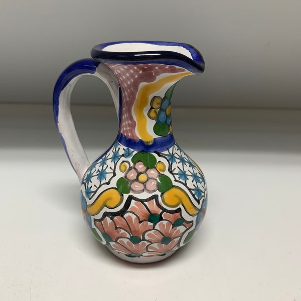 Talavera Hand Painted And Signed Mexican Folkart Mini Pitcher