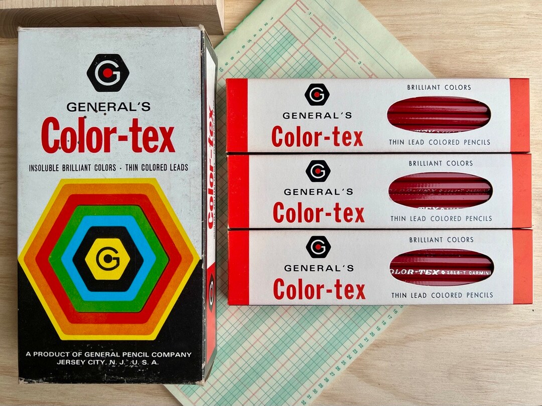 Vintage General's Colortex Pencils W/box CARMINE One Dozen Etsy