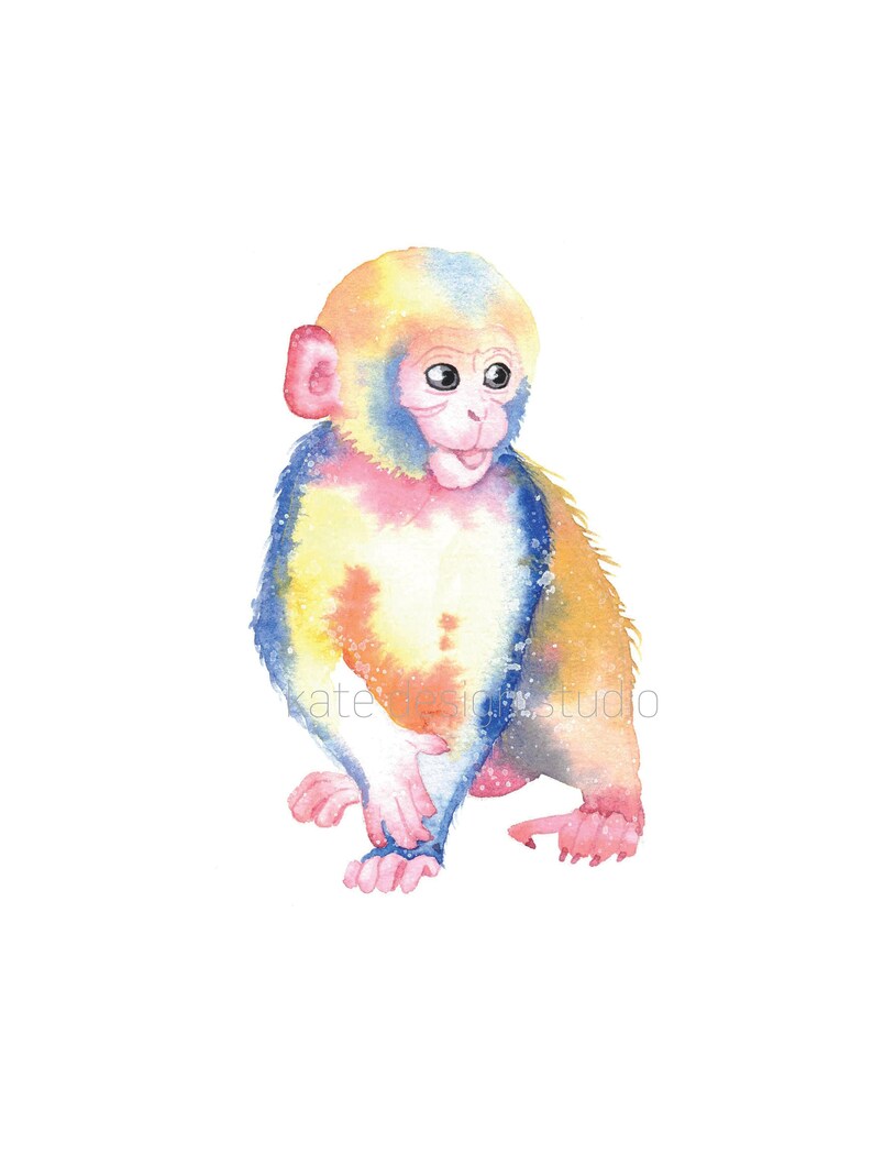Monkey Animal Nursery Art Prints Watercolor Monkey Wall Etsy