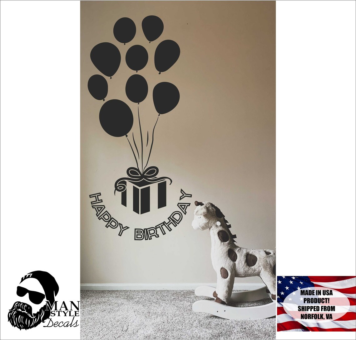 Balloons wall decal Happy Birthday Little Man Cave Wall Etsy