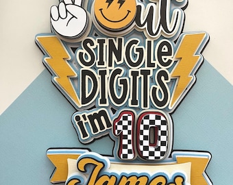 Peace Out Single Digits I’m 10, Cool Dude Cake Topper, Double Digits, Happy Face Topper, Ten is a Vibe, Smile Face