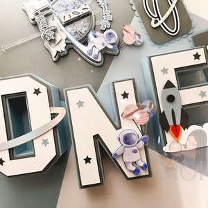 Juego de letras 3D "Primer viaje alrededor del sol", decoración de cumpleaños con temática espacial