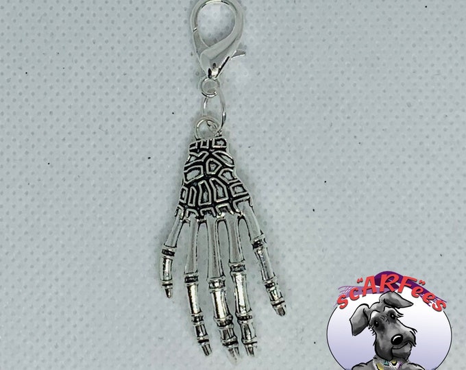 Silver Skeleton Hand Enamel Charm for a Scarfee Dog Scarves