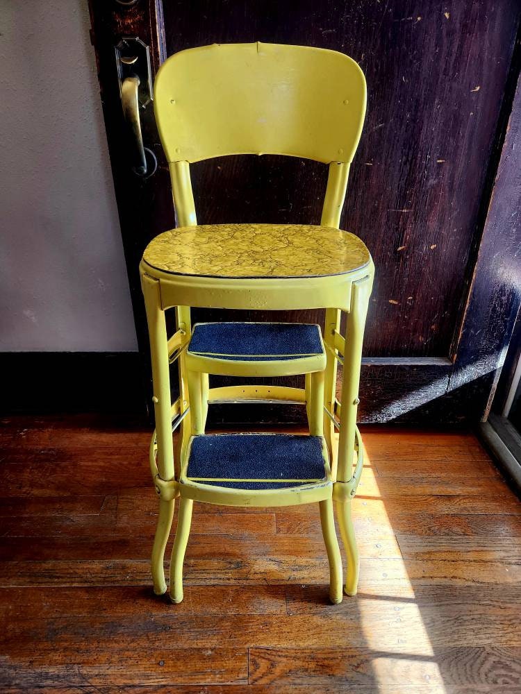 Vintage Cosco Stylaire Step Stool Metal Chair Pull Out Steps Yellow Etsy