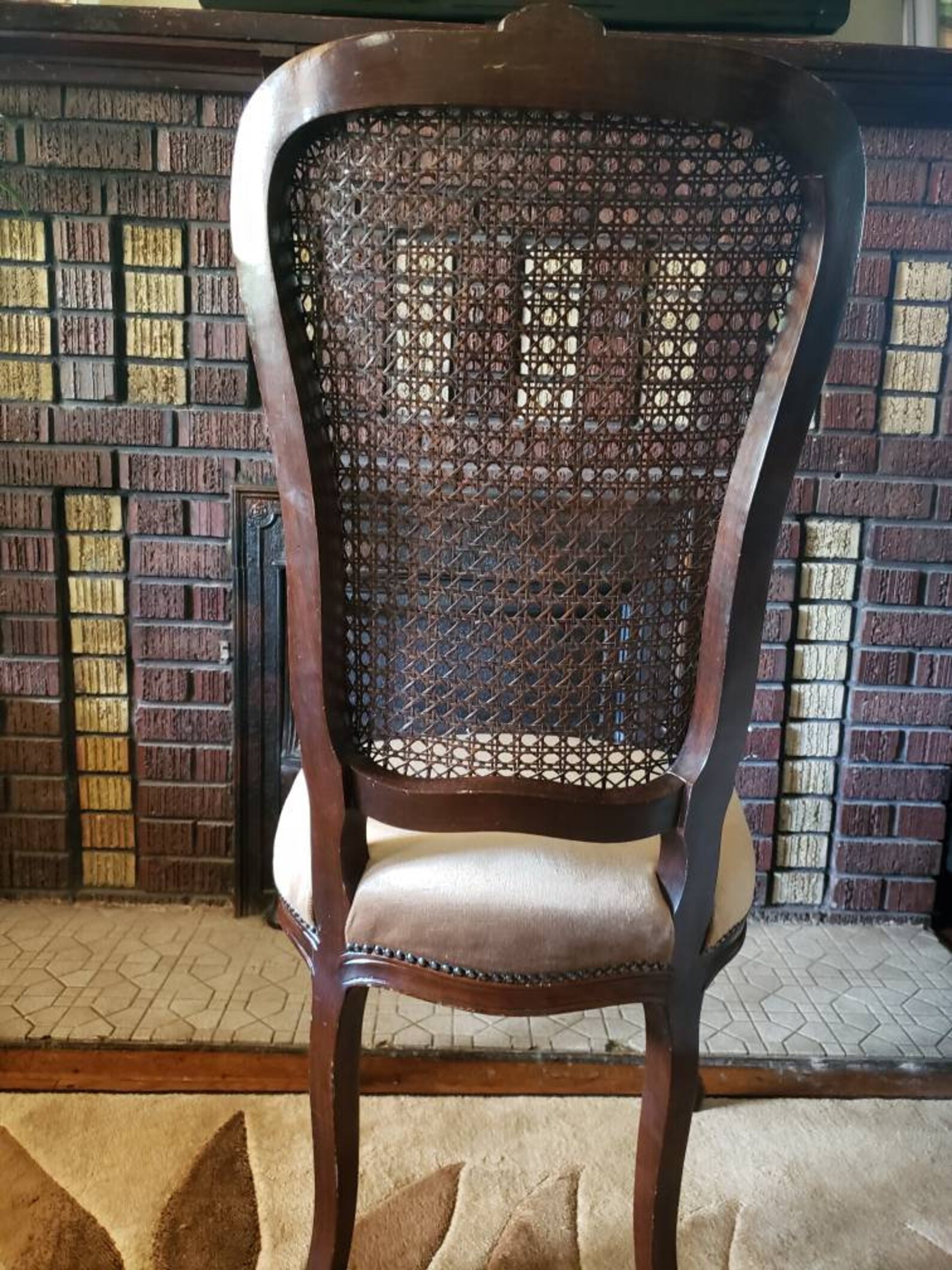 Antique Cane Back Dining Chair With Velvet Brown Cushion With Etsy