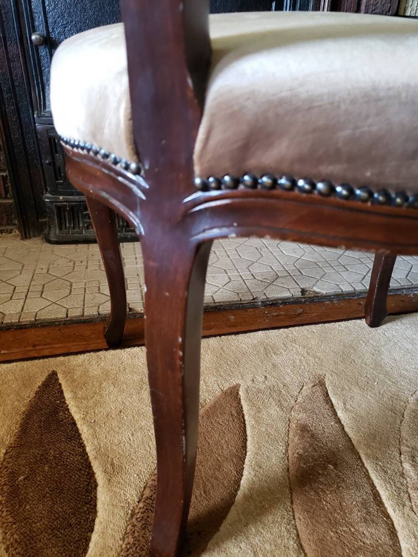 Antique Cane Back Dining Chair With Velvet Brown Cushion With Etsy