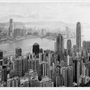 Art print, Hong Kong, Pencil drawing, Cityscape, Wall art