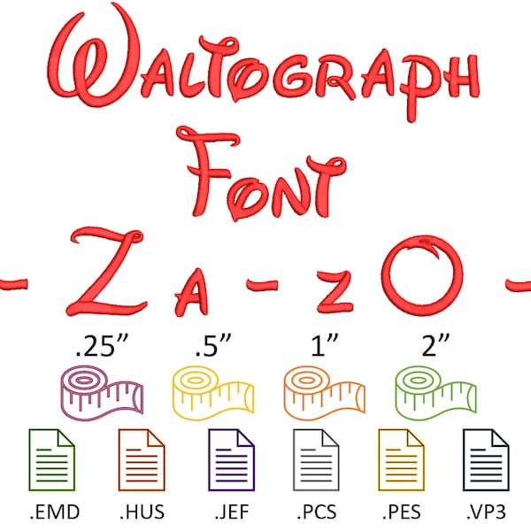 Waltograph Font Embroidery Files A-Z, a-z, 0-9