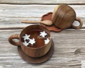 Acacia Mug, Wooden mug with Coaster , Wooden Coffee Mug, Nordic Style Mug , Nordic Wooden drinking Cup, Kuksa Mug , Kitchen decor