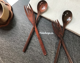 Personalized Rosewood Spoon and Fork Set, Kitchen Utensils , Wood Spoon and Fork , Hostess Gift , Handcrafted Utensil , Custom Untensil