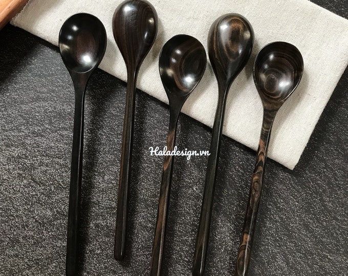 Rosewood and Ebony Wooden Round Spoons - Hand Carved Wooden Spoon - Wooden Cooking & Serving Spoon - Minimalist wooden spoon