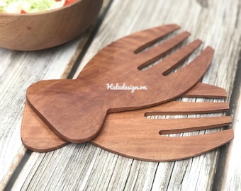 Set Of 2 Longan Wooden Salad Hand , Personalized Salad Serving Hand, Hand Carved , Salad Serves, Salad Utensil, Serving Spoon, Custom Gift