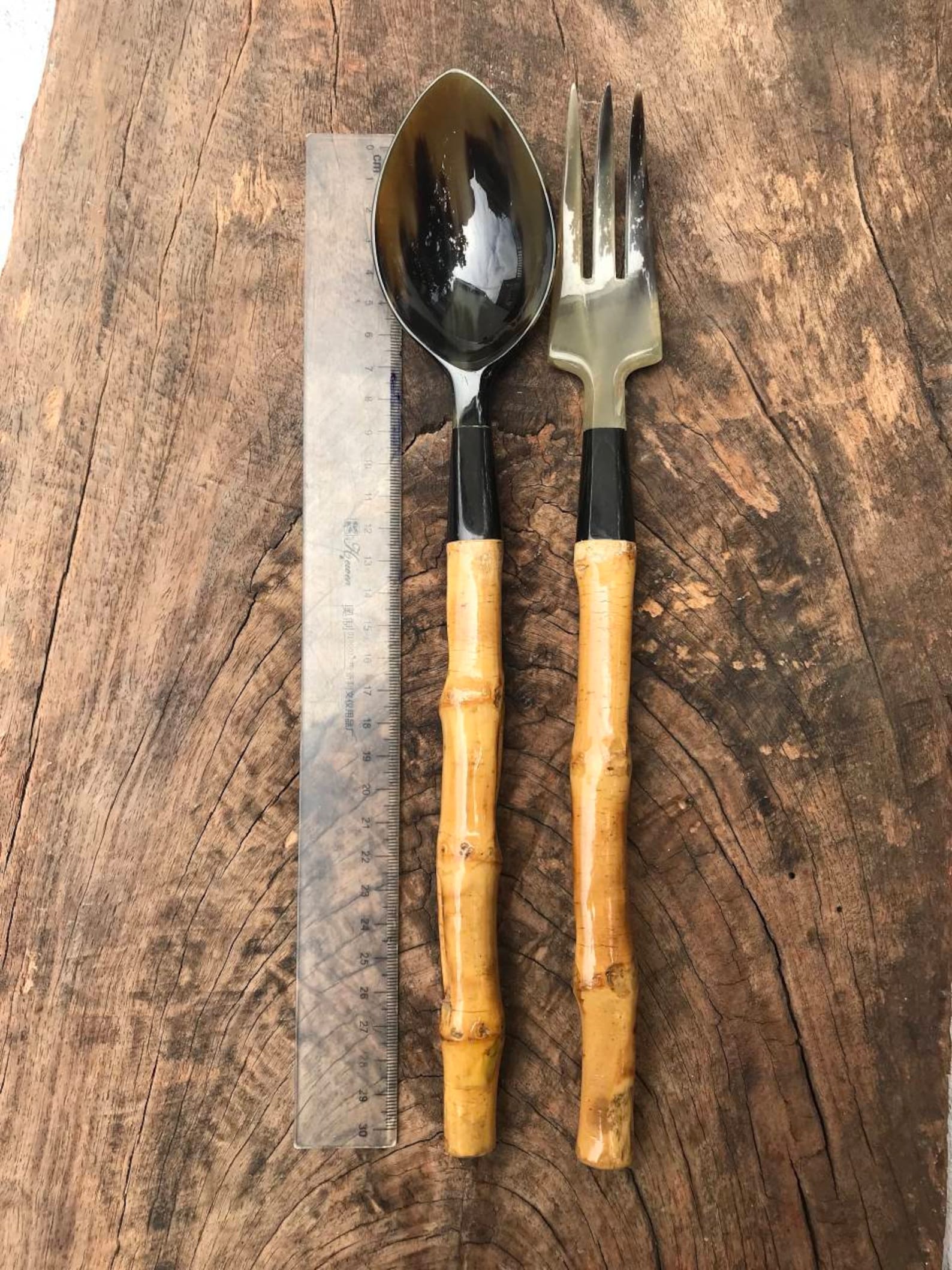 2pcs Cucharas grandes de cuerno de búfalo Salad Fork Spoon Set Etsy