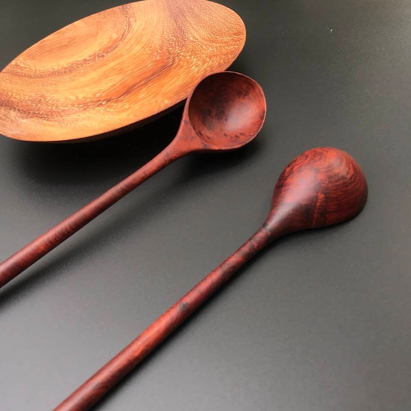 Cucharas de madera - Cuchara de madera tallada a mano - Cuchara de madera para cocinar y servir - Decoración de cocina - Cuchara de madera minimalista - Cuchara redonda